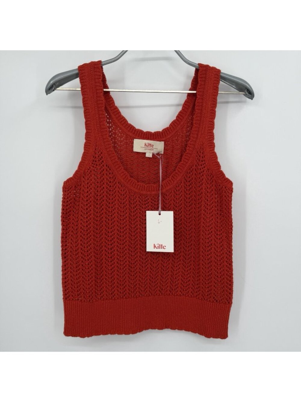 Kilte Collection Hailey Crochet Knit Tank in Cherry Red 1/S Cotton-Cashmere